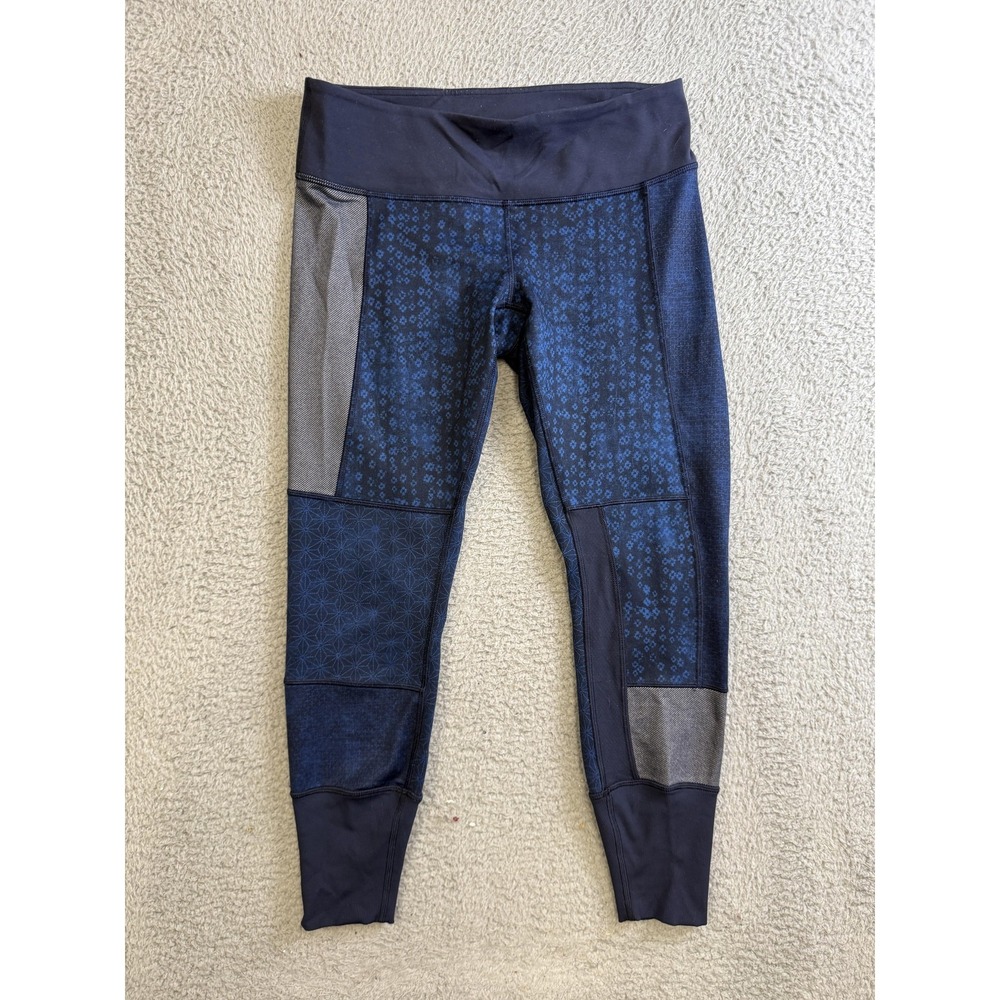 Lululemon‎ Leggings Womens 10 Blue Black Geometric Panel Cuffed Ankle Yoga Gym